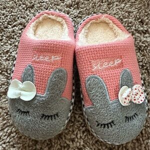 Toddler Bunny House Slippers – Pink & Gray – Size 18/19 EU (approx U.S. 3 - 4 T)